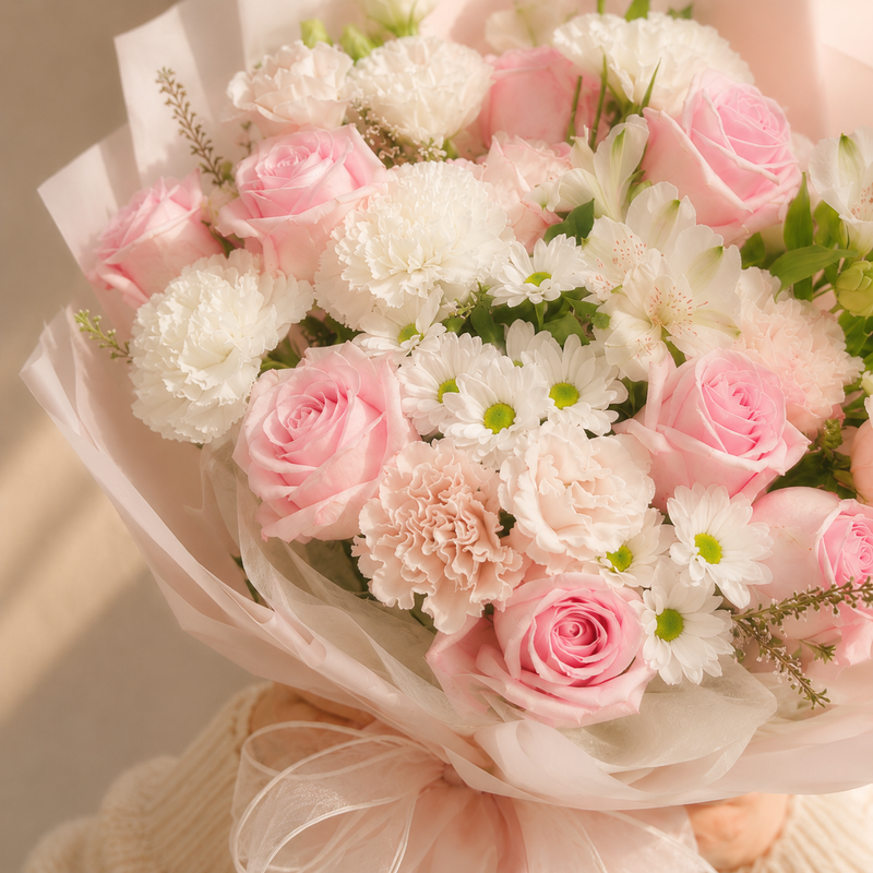 Blush Pink Rose & Lisianthus Bouquet | Melbourne Flower Delivery | Omeo Flowers