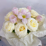 Carnegie Florist Pastel Colors Bouquet with White Roses and Tulips