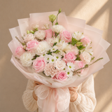 Blush Pink Rose & Lisianthus Bouquet | Melbourne Flower Delivery | Omeo Flowers