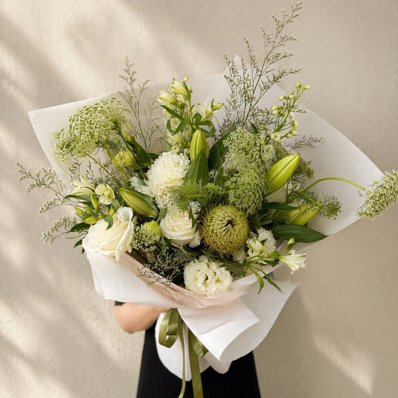 Sympathy Flowers Bouquet Melbourne | White & Green Condolence Flowers