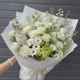 Sympathy Flowers Bouquet Melbourne | White & Green Condolence Flowers
