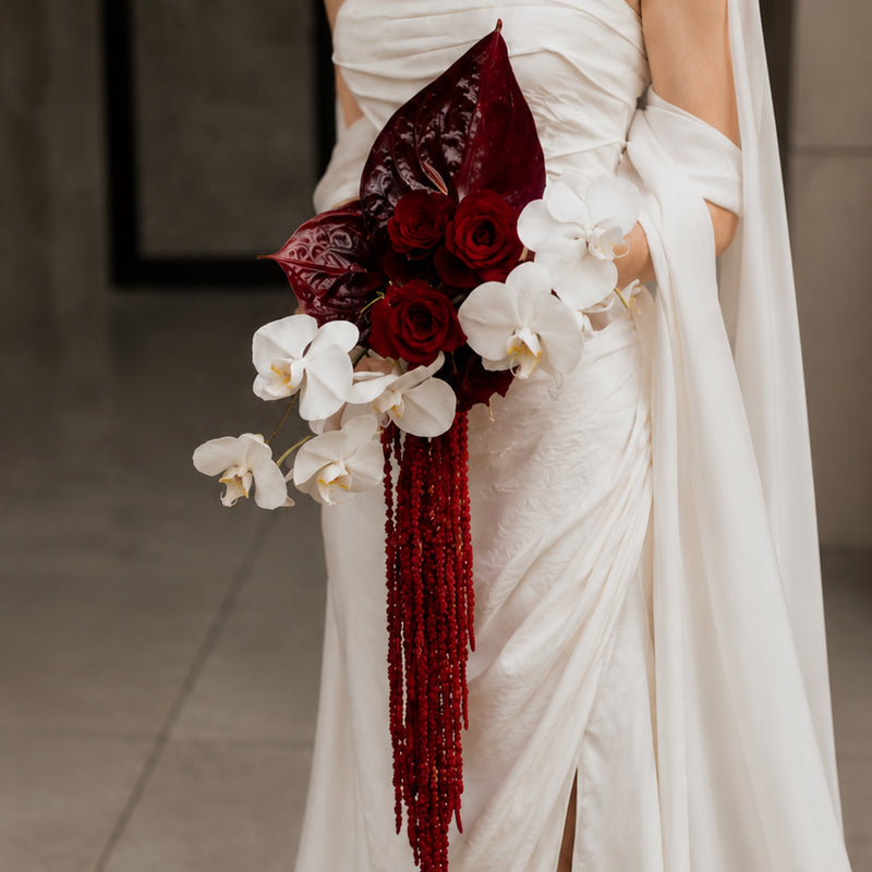 Crimson Orchid Bridal Bouquet Modern Red &amp; White Wedding Bouquet in Melbourne
