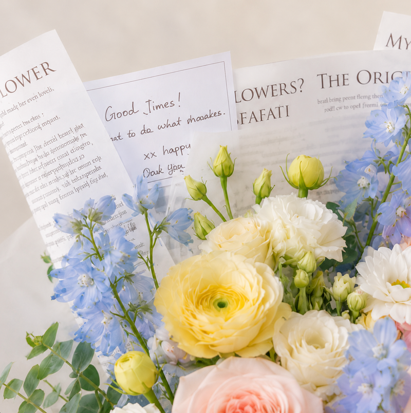 Blue Delphinium, Lisianthus & Roses | Pastel Bouquet Melbourne