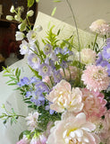 Designer Carnegie Florist in Melbourne pink or peach roses+ other flowers bouquet