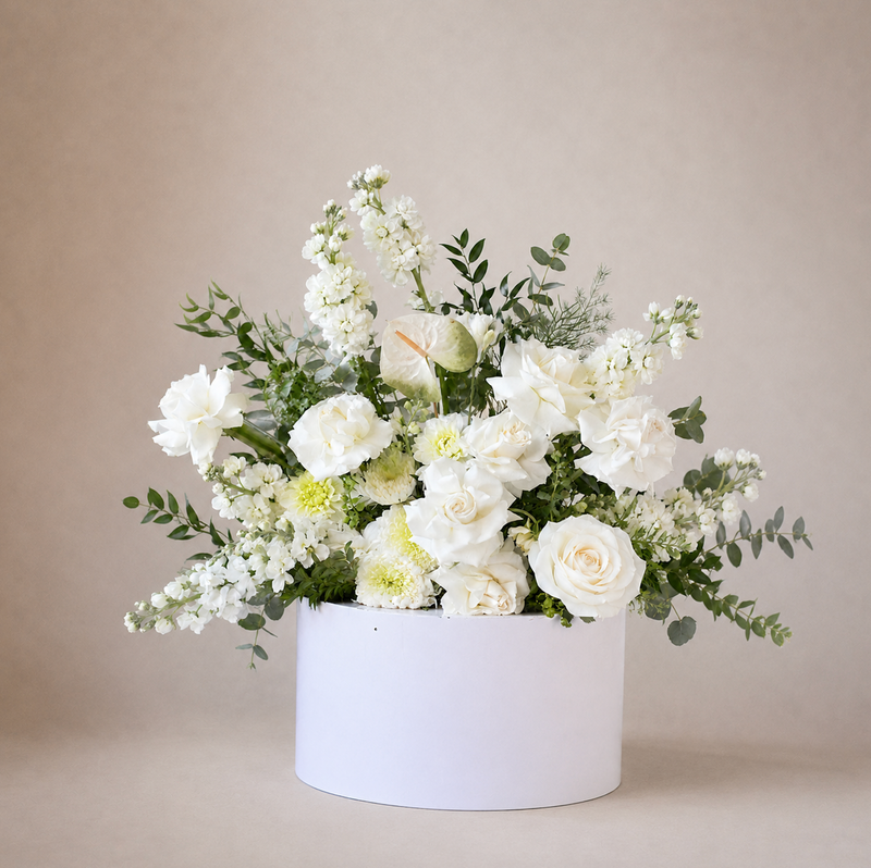 White & Green Table Flower Arrangement Melbourne