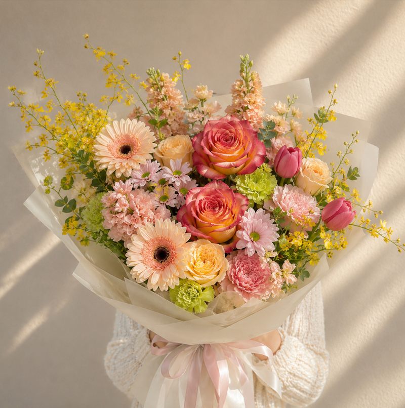 Carnegie florist Sunset Rose & Dancing lady Bouquet